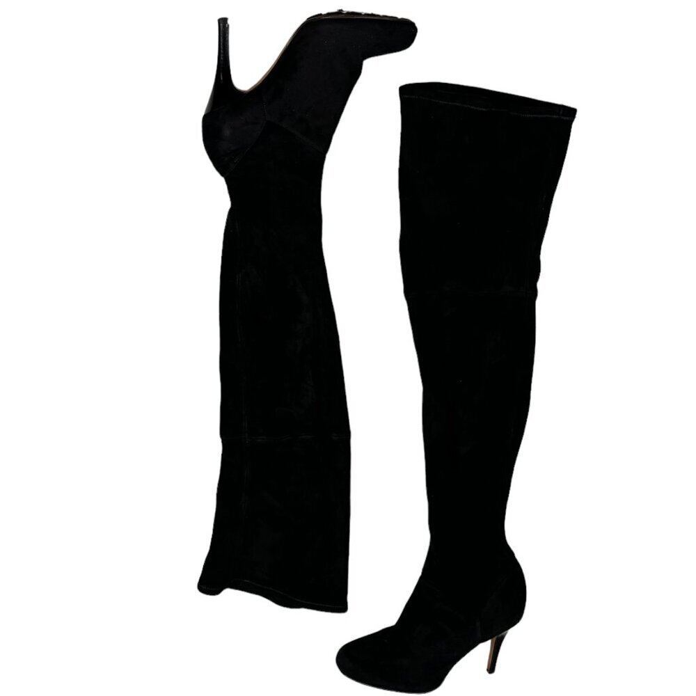 Cole Haan Black NikeAir Sole  Suede Thigh High Heeled Boots Women's Size 7 - Picture 2 of 6